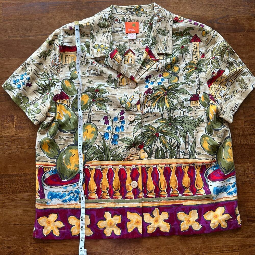 Hearts of Palm Linen Blend Tropical Resort Shirt Size 10, Vibrant Cactus & Palm​ - Picture 5 of 8